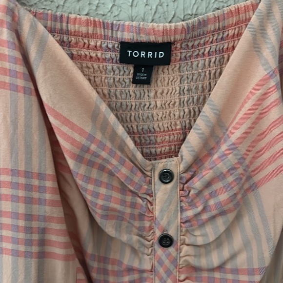 Torrid Womens Plus Plaid Challis Button Front Midi Dress, Pink Peach, Size 1/1X - Picture 2 of 9
